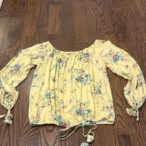 Lovestitch Women’s Yellow Floral Elastic Boatneck Blouse Top Soze Small